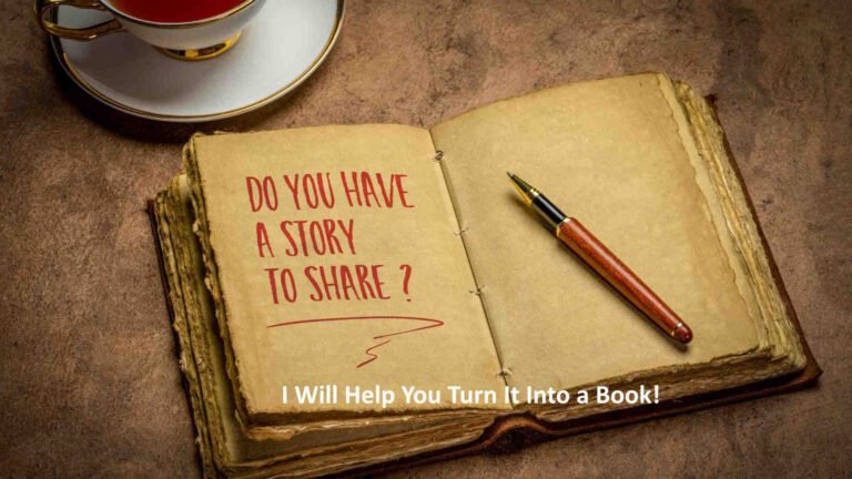 do you have a story to share? handwriting in a retro journal with a cup of tea, storytelling concept.